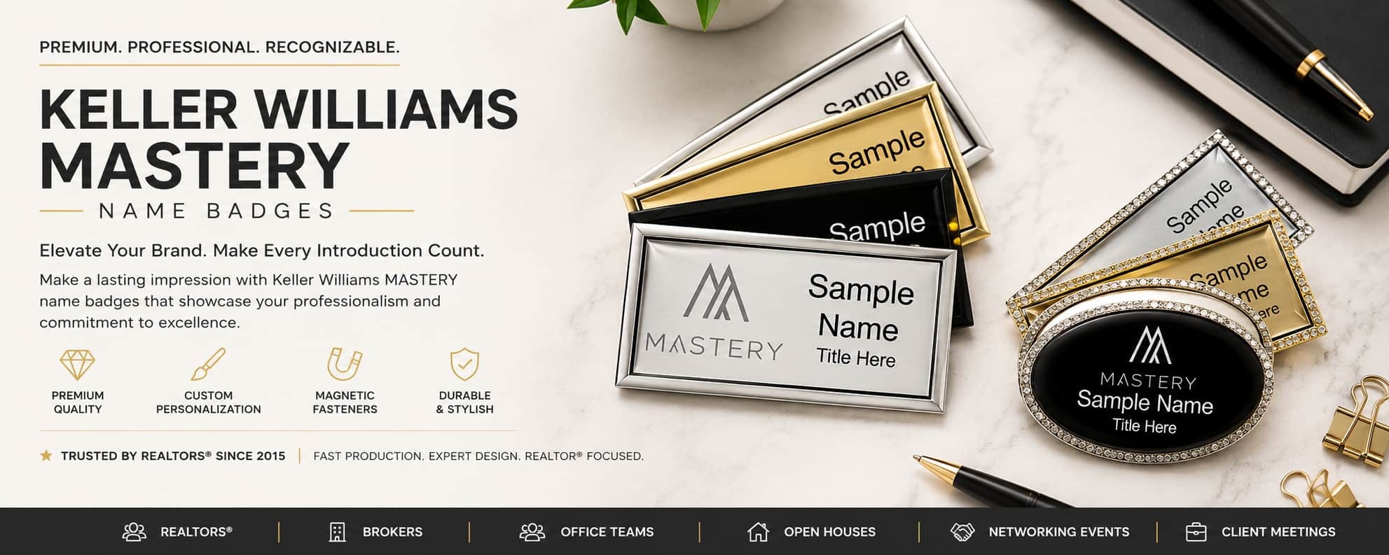 Keller Williams Mastery name badges for REALTORS and real estate professionals