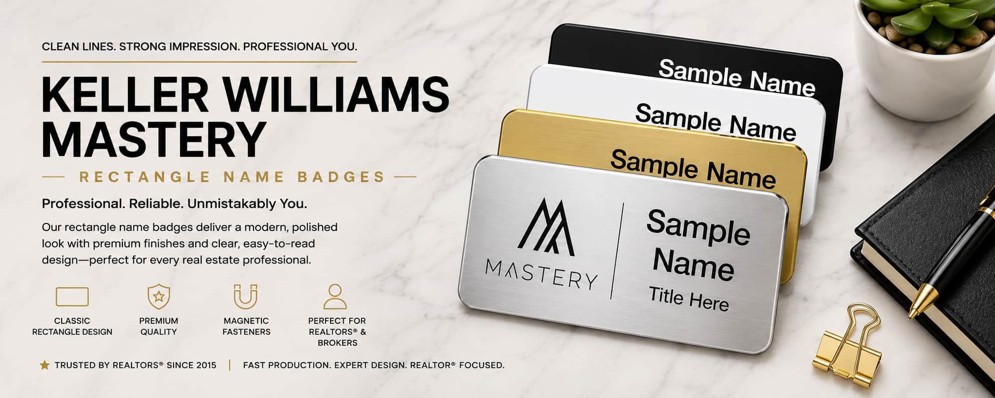 Keller Williams Mastery rectangle name badges for REALTORS and brokers