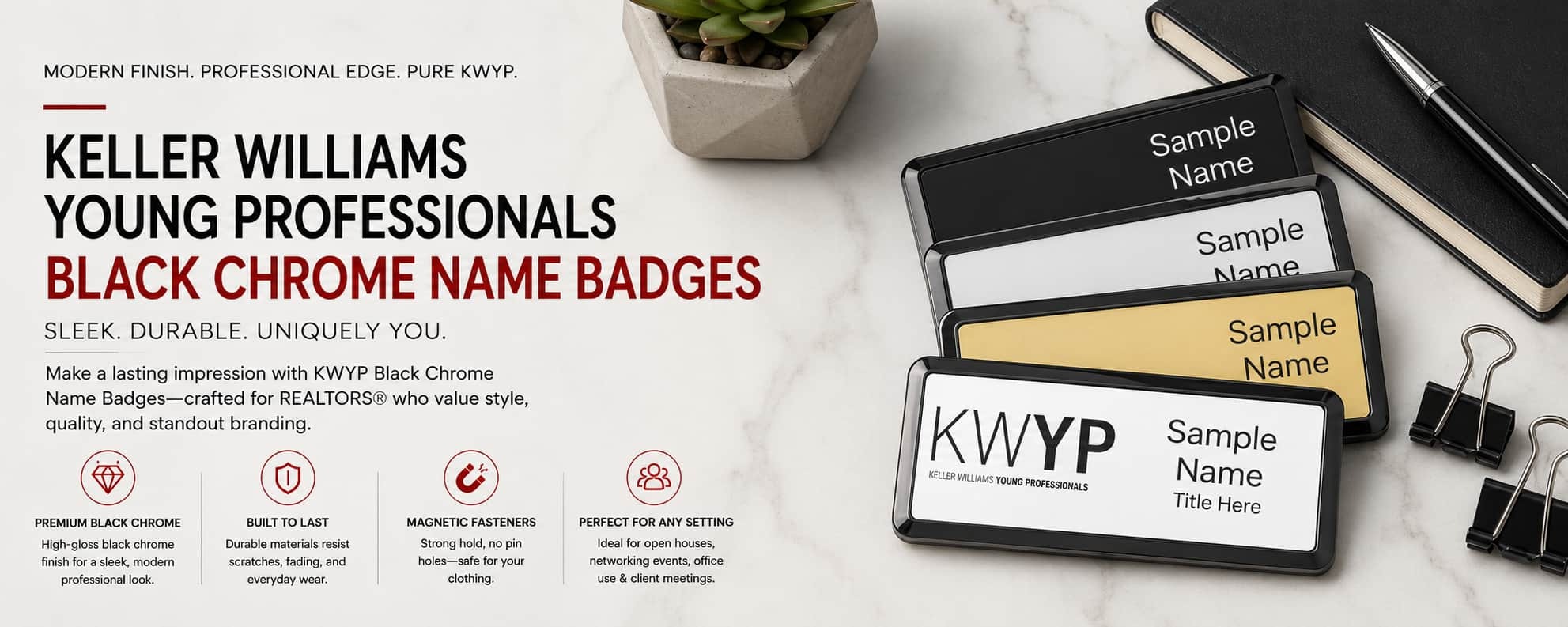 Keller Williams Young Professionals black chrome REALTOR name badges