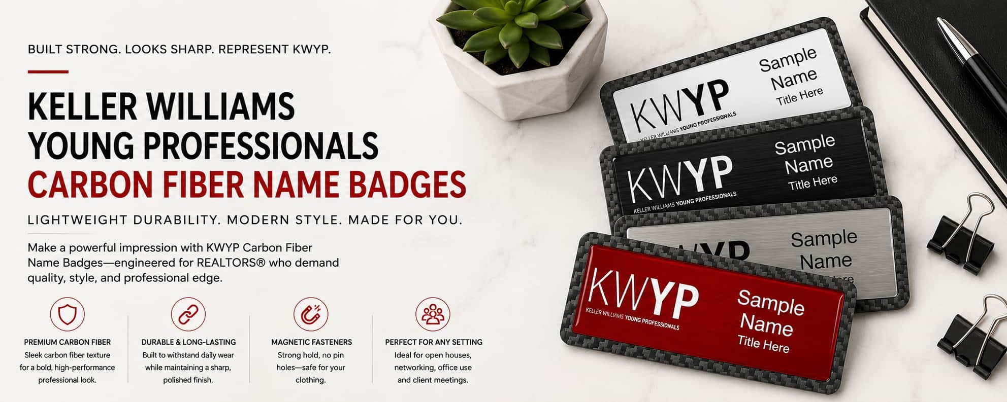 Keller Williams Young Professionals carbon fiber REALTOR name badges