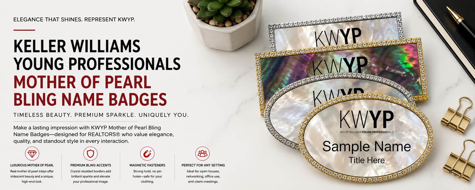 Keller Williams Young Professionals mother of pearl bling REALTOR name badges