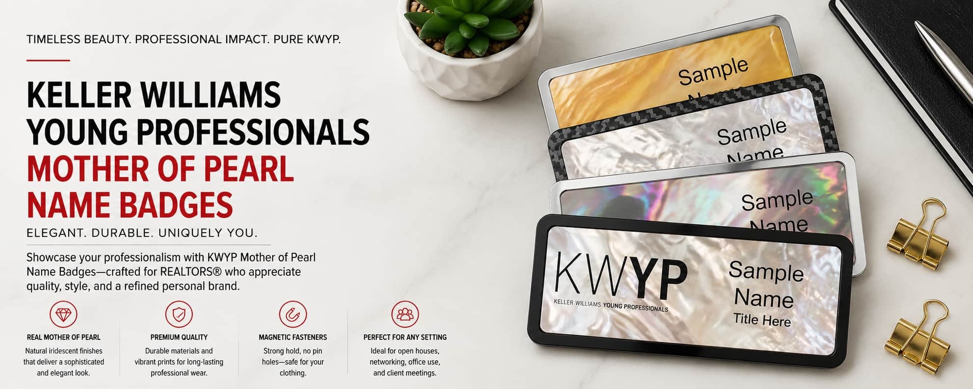Keller Williams Young Professionals mother of pearl REALTOR name badges