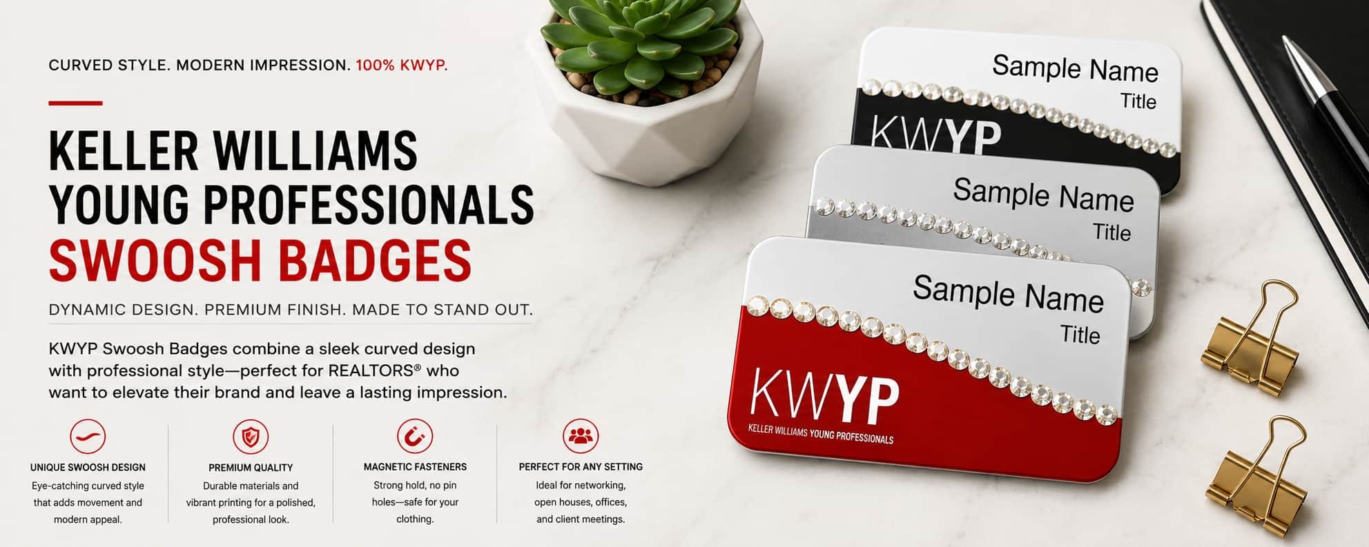 Keller Williams Young Professionals swoosh REALTOR name badges
