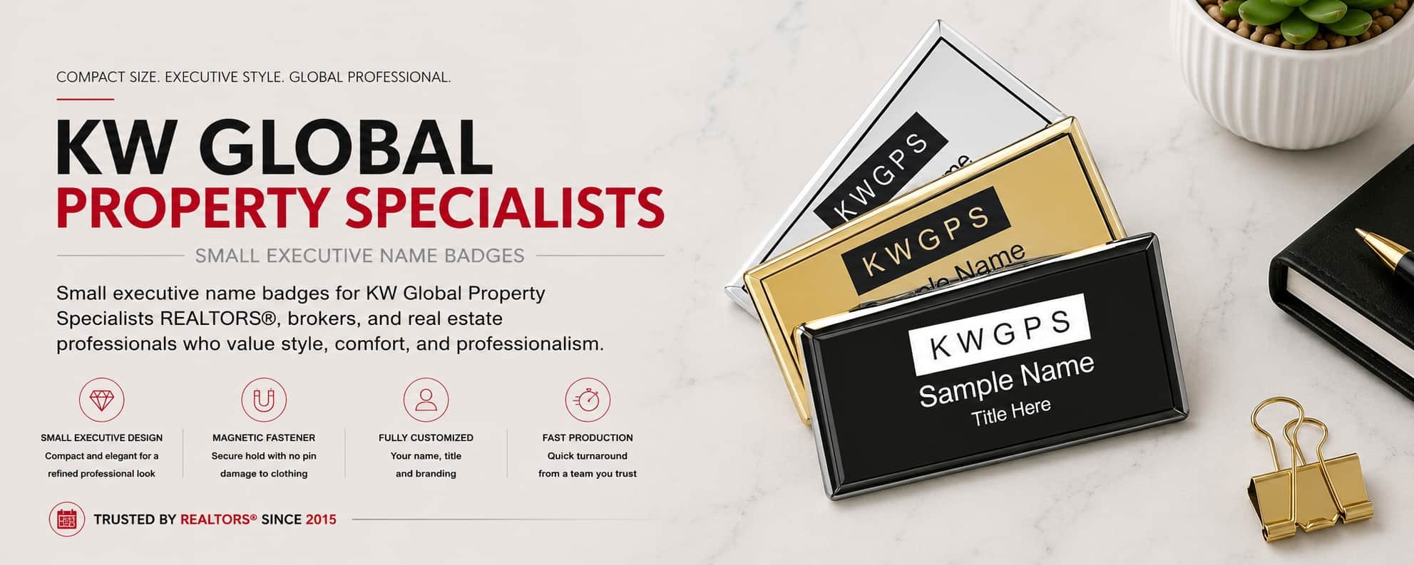 KW Global Property Specialists Small Executive name badges for REALTORS and Keller Williams professionals