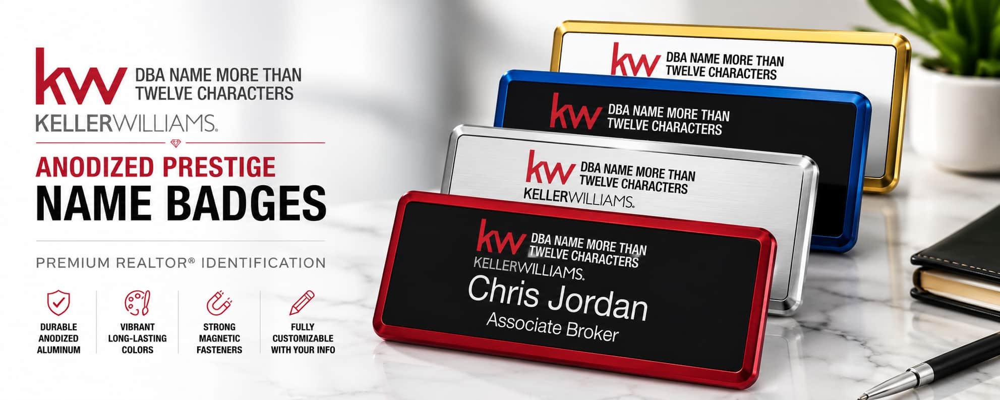 Keller Williams Logo 5 anodized prestige REALTOR name badges