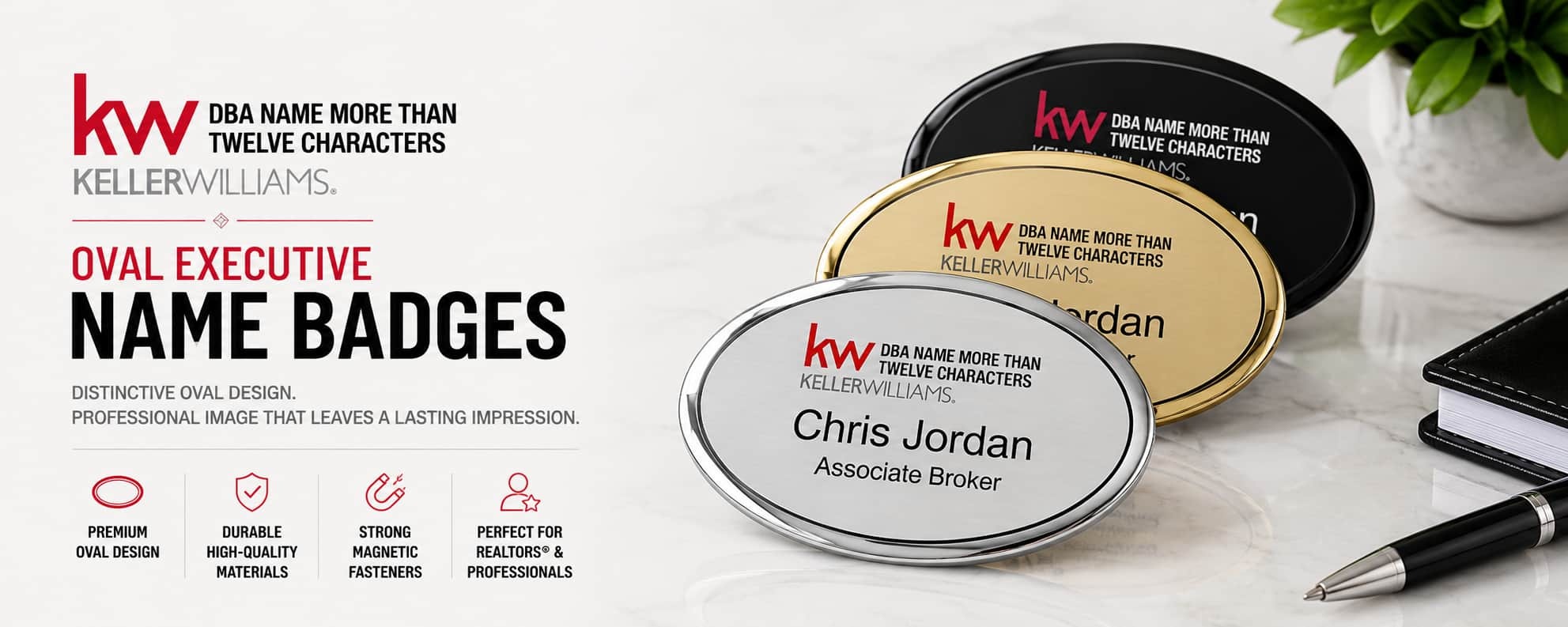Keller Williams Logo 5 Oval Executive REALTOR name badges
