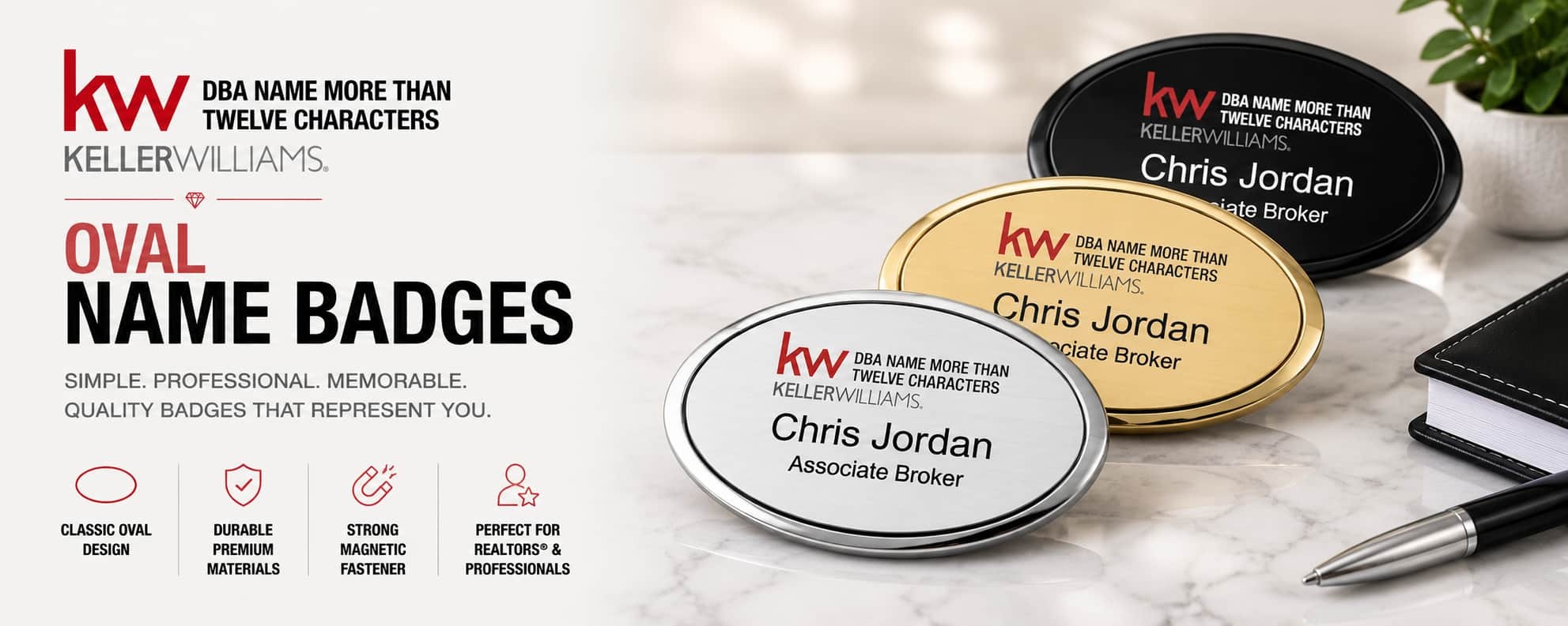 Keller Williams Logo 5 Oval REALTOR name badges
