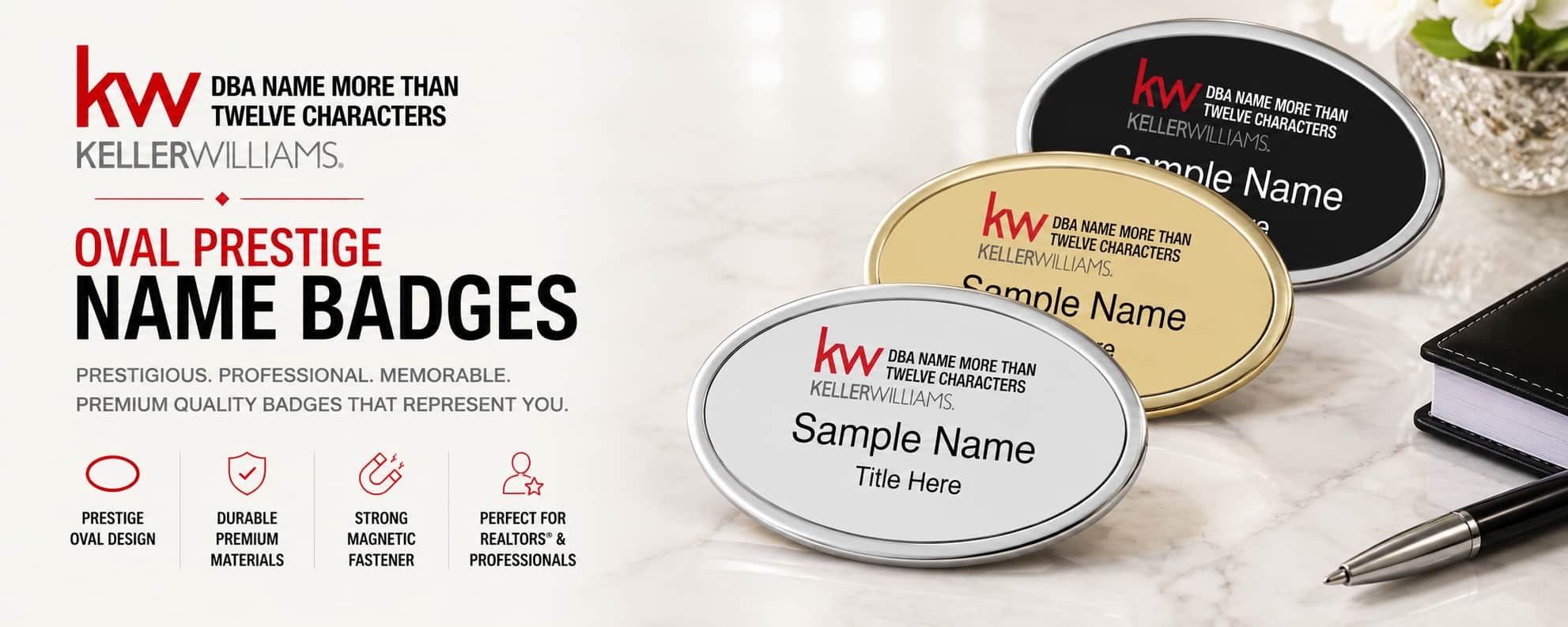 Keller Williams Logo 5 Oval Prestige REALTOR name badges