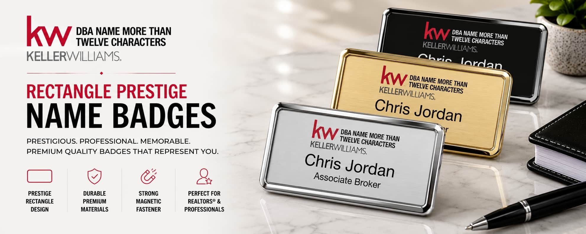 Keller Williams Logo 5 rectangle prestige REALTOR name badges