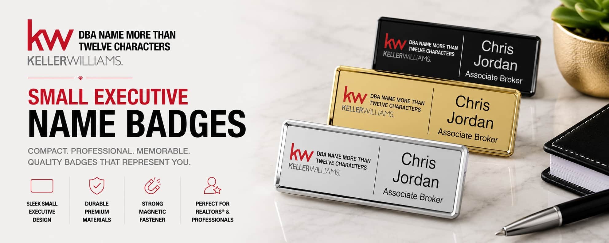 Keller Williams Logo 5 small executive REALTOR name badges