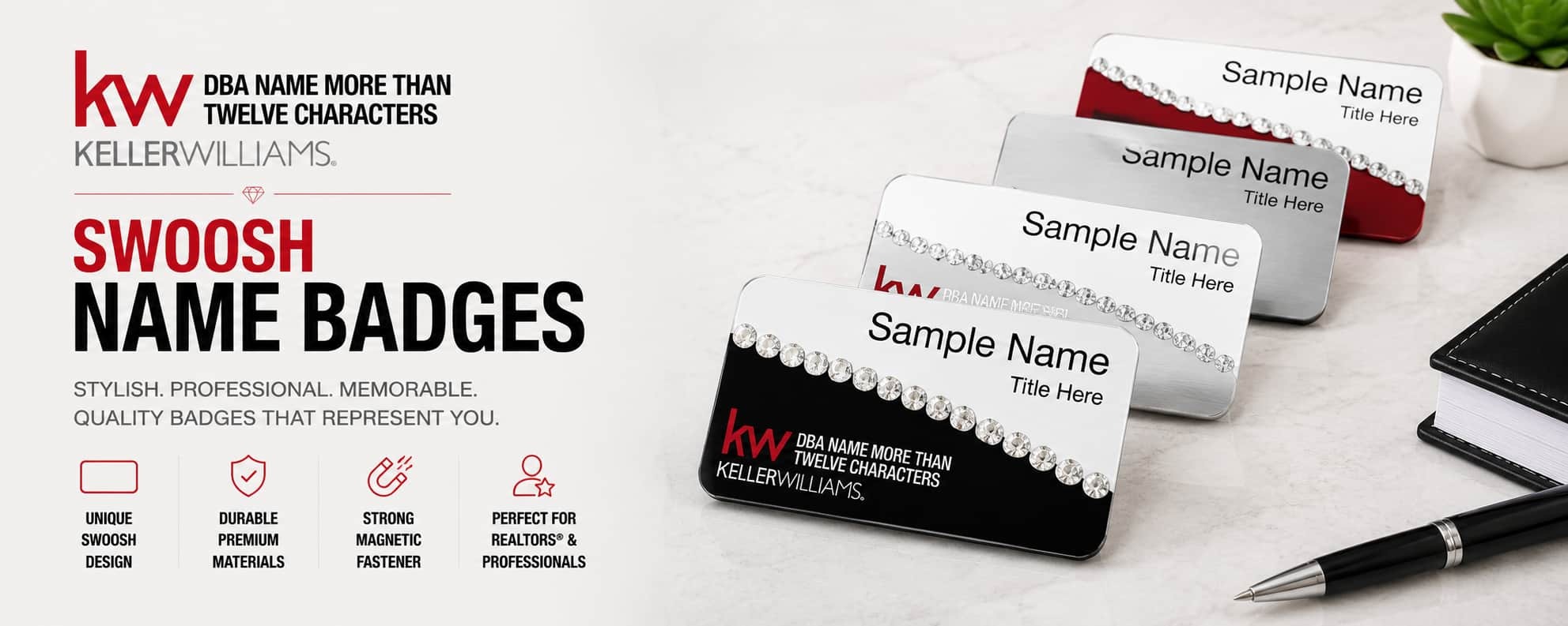 Keller Williams Logo 5 swoosh REALTOR name badges