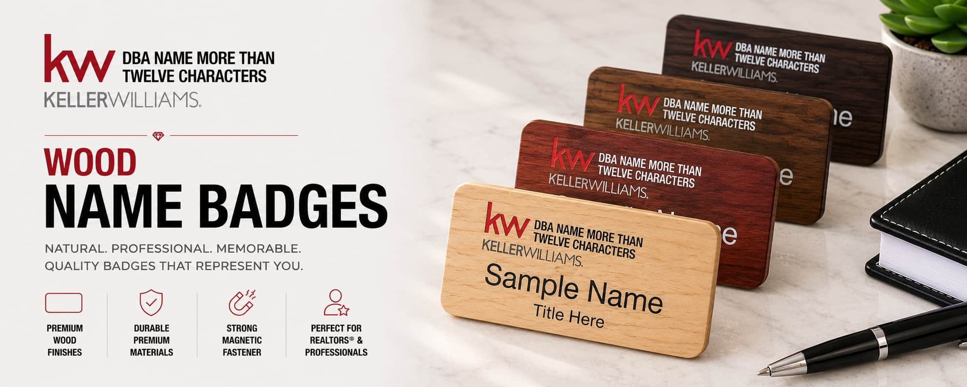 Keller Williams Logo 5 wood REALTOR name badges