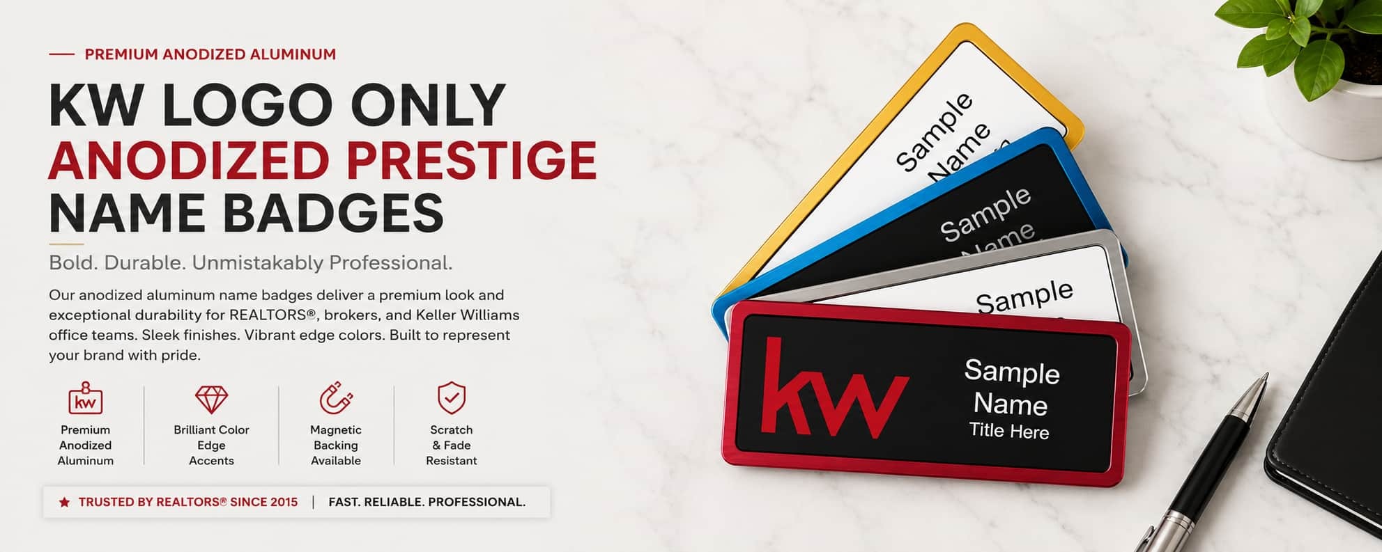 KW Anodized Prestige Name Badges for Keller Williams REALTORS