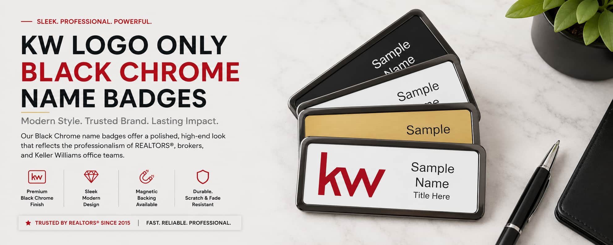 KW Black Chrome Name Badges for Keller Williams REALTORS