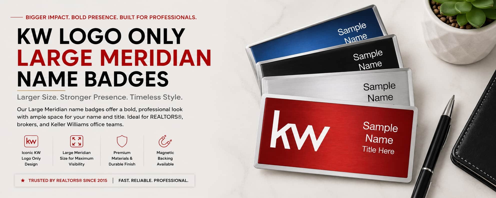 KW Large Meridian Name Badges for Keller Williams REALTORS