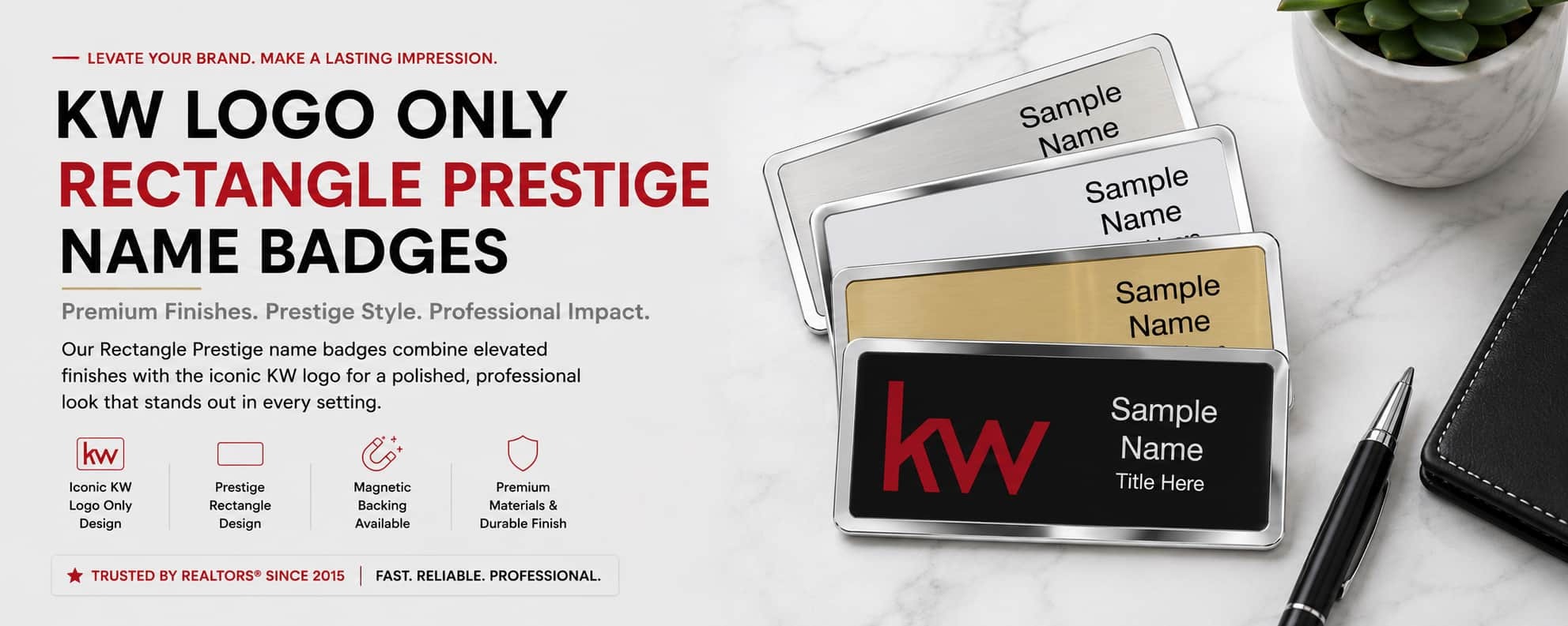 KW Rectangle Prestige Name Badges for Keller Williams REALTORS