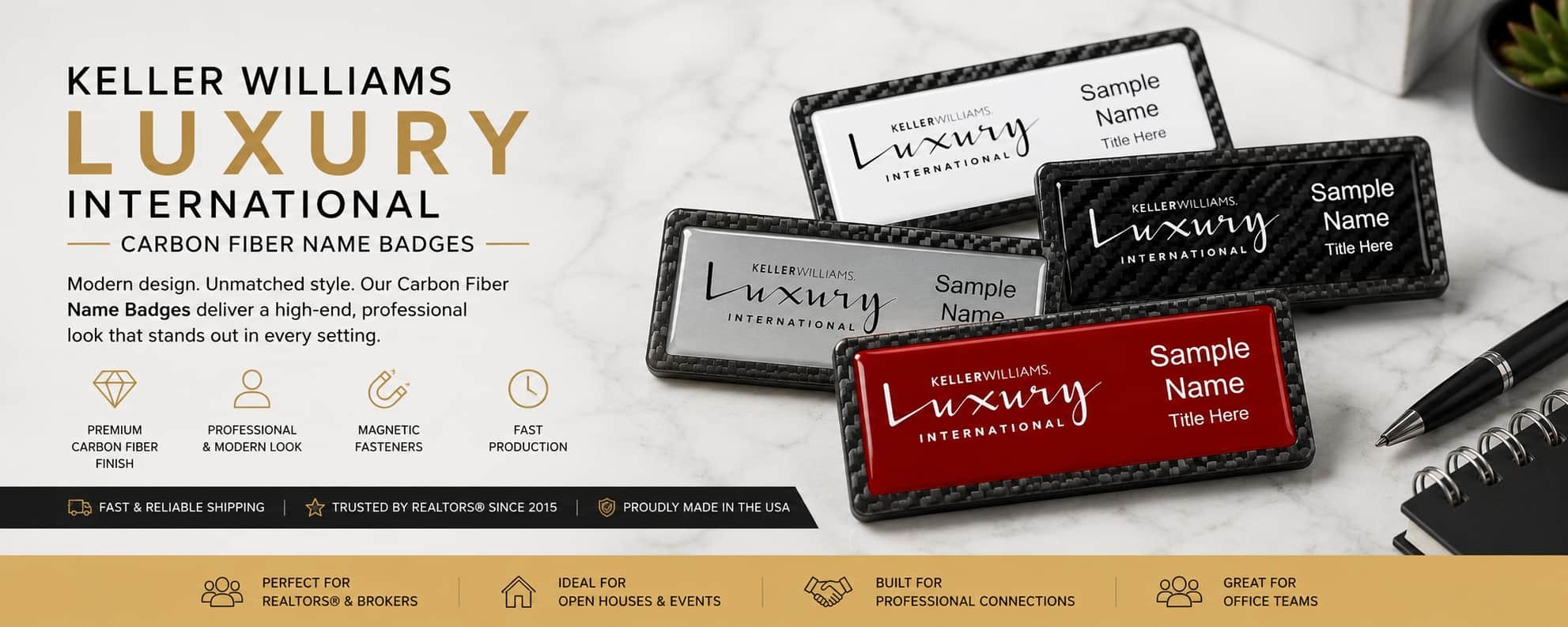 Keller Williams Luxury International Carbon Fiber Name Badges