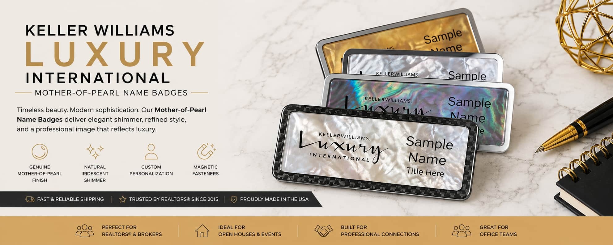 Keller Williams Luxury International Mother-of-Pearl Name Badges