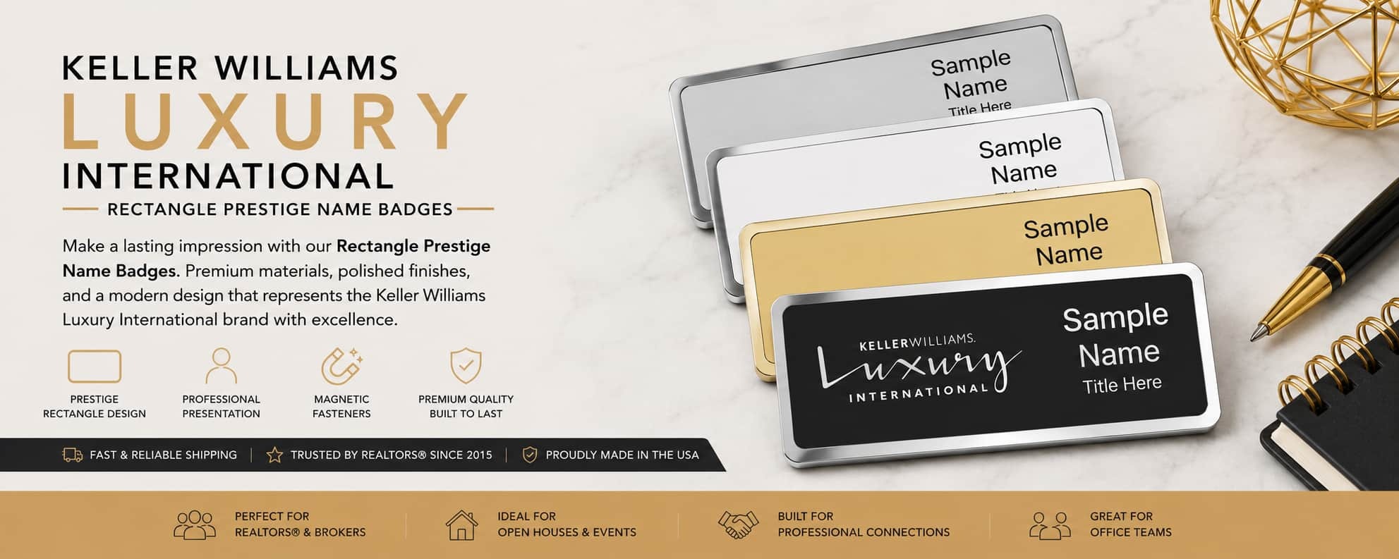 Keller Williams Luxury International Rectangle Prestige Name Badges