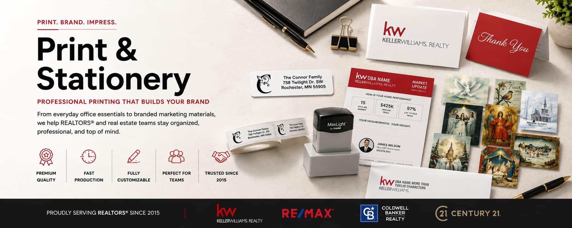 Print and stationery products for REALTORS brokerages and real estate professionals, keller williams, coldwell banker, century21, remax