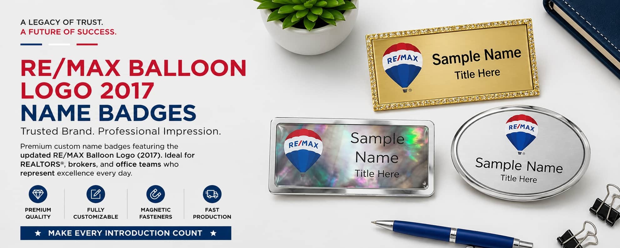 RE/MAX Balloon Logo 2017 name badges for REALTORS and real estate professionals