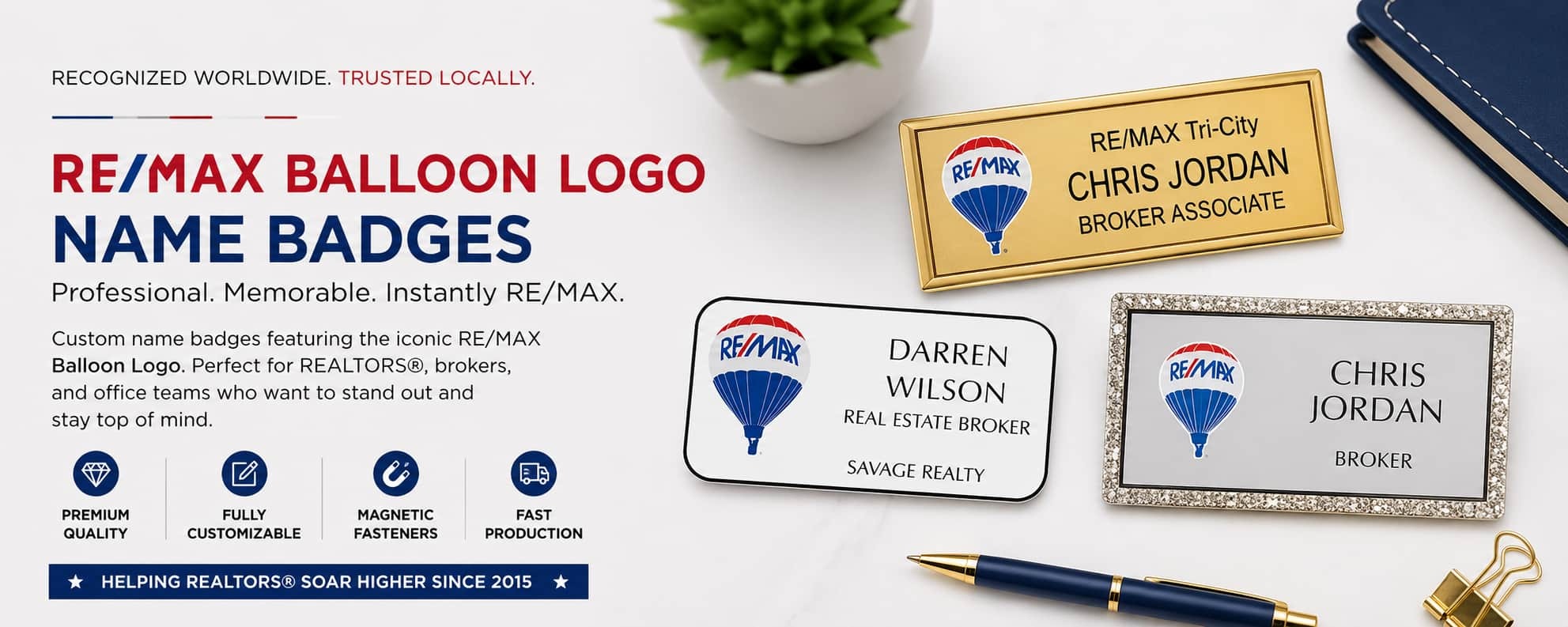 RE/MAX Balloon Logo name badges for REALTORS and real estate professionals