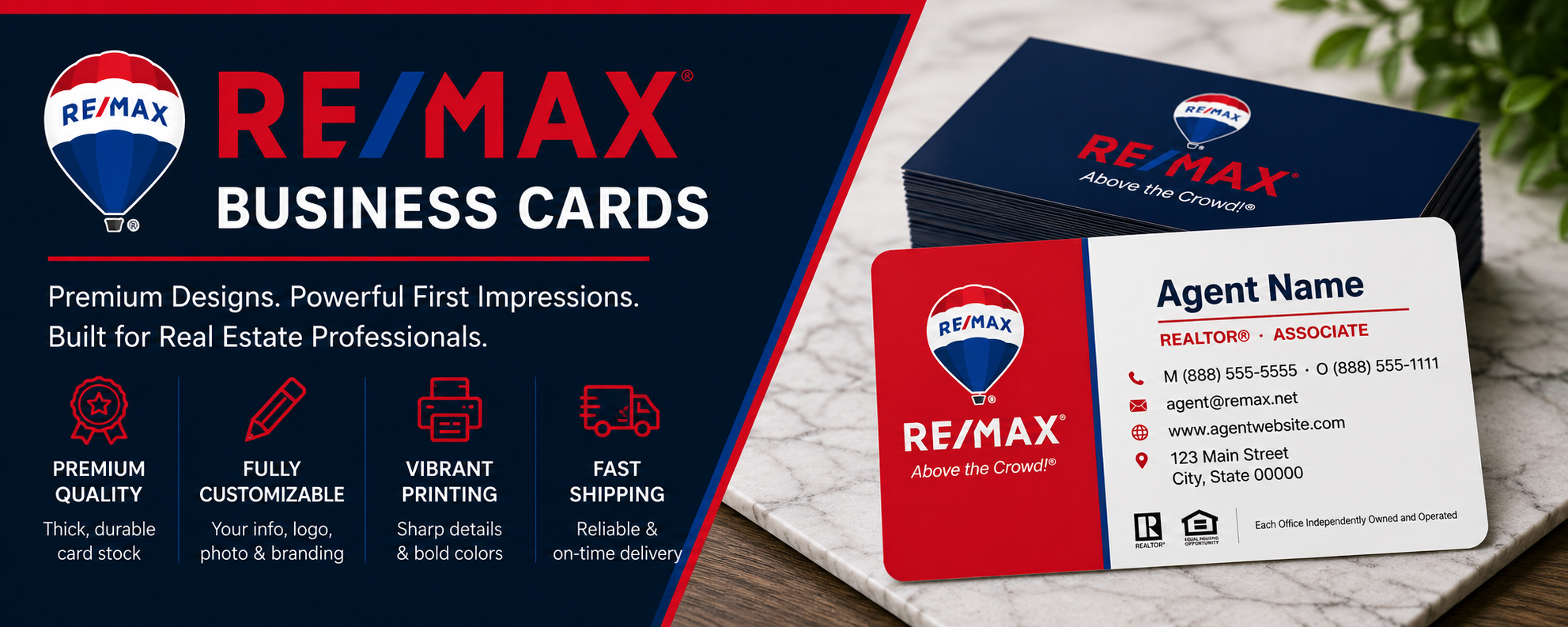 Custom RE/MAX business cards for real estate agents