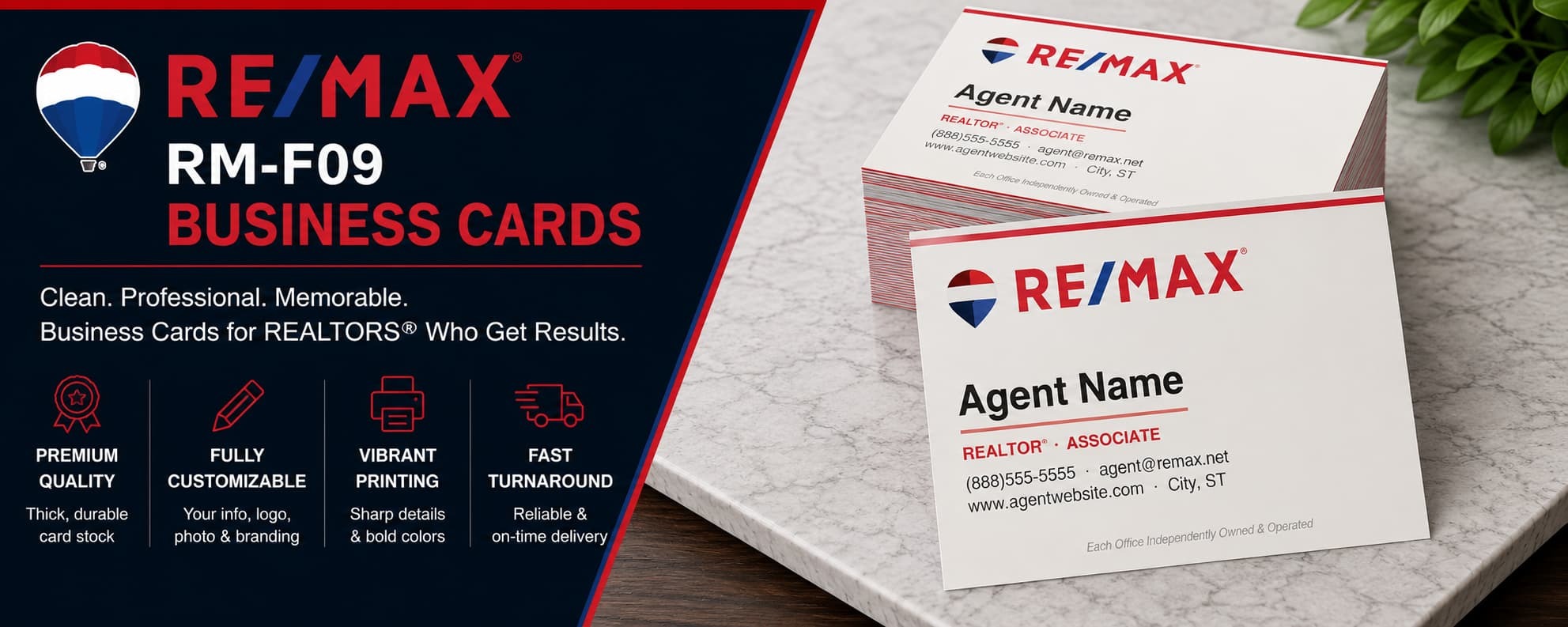 RE/MAX RM-F09 minimalist REALTOR business cards with clean professional real estate branding