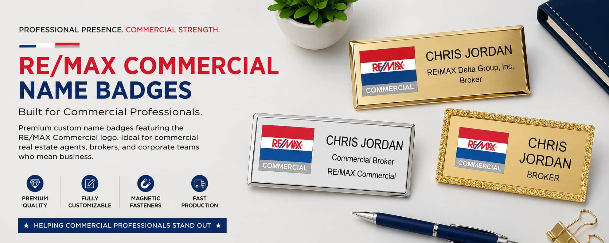 RE/MAX Commercial name badges for commercial real estate professionals