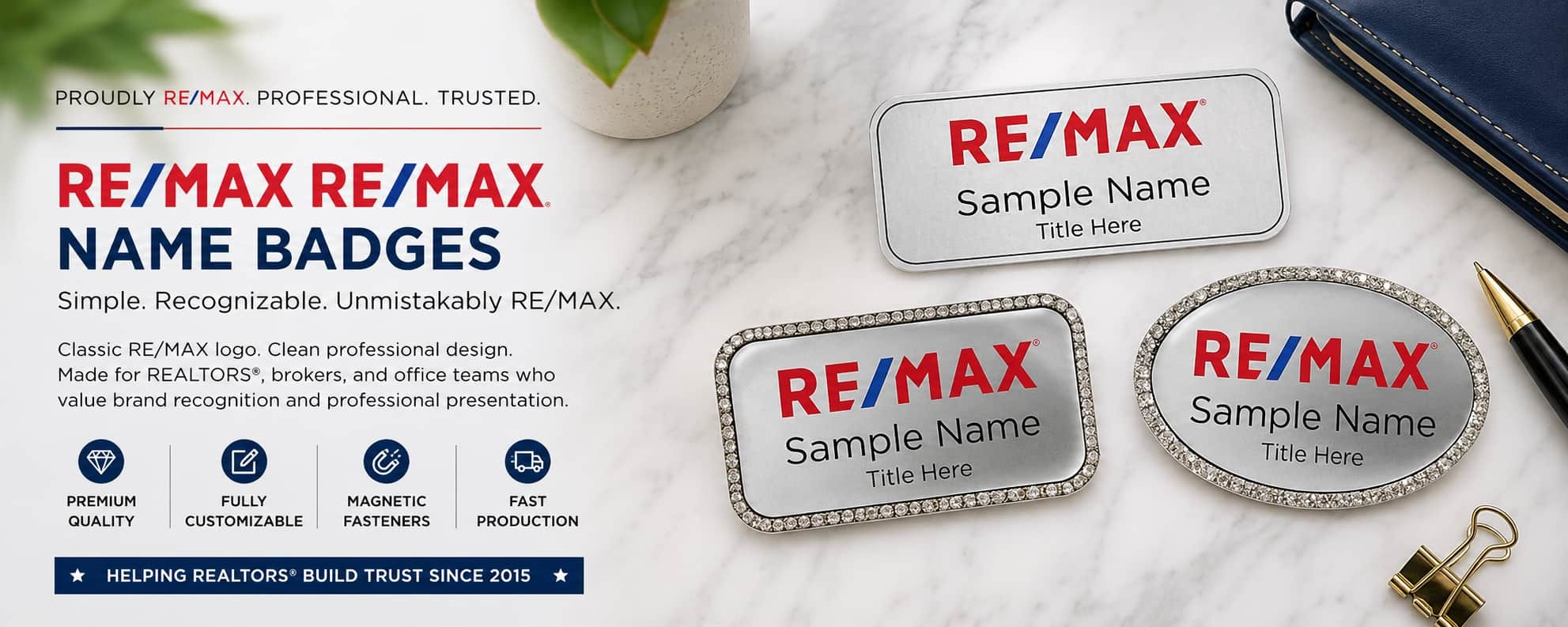 RE/MAX logo name badges for REALTORS and real estate professionals
