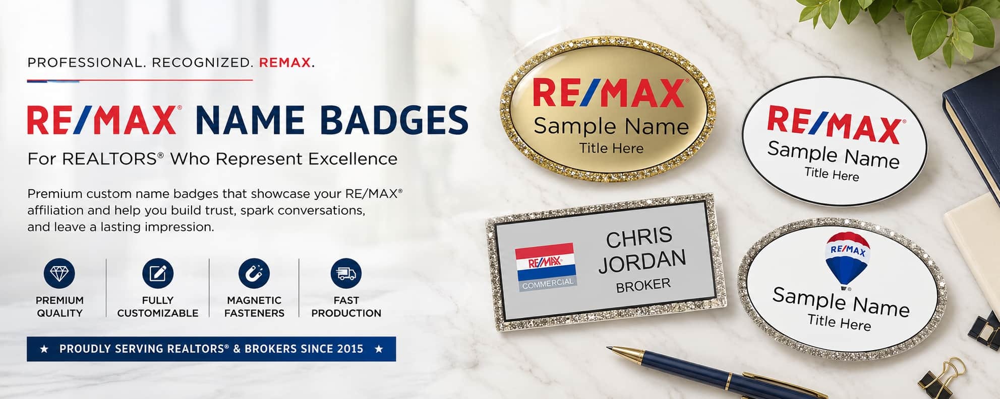 RE/MAX name badges for REALTORS and real estate professionals