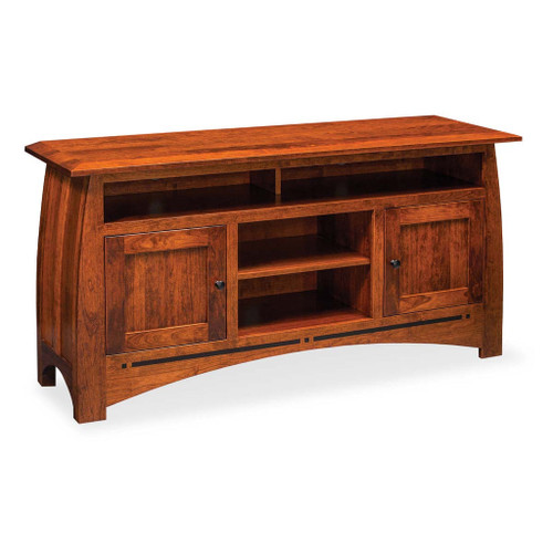 Aspen TV Stand with Soundbar Shelf and Inlay. David Chase Furniture, Steamboat Springs, CO - Full