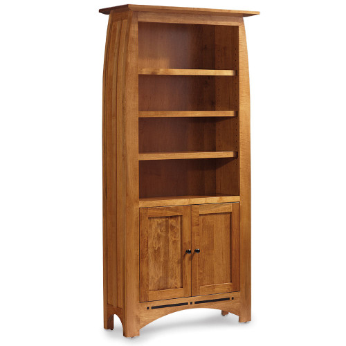 Aspen Tall Bookcase with Wood Doors on Bottom and Inlay. David Chase Furniture, Steamboat Springs, CO - Full