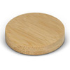 A round bamboo bottle opener with a smooth surface, showcasing the natural bamboo grain and texture.