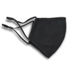 A Luxe Face Mask in black with adjustable ear straps for a secure fit. Features a simplistic design and includes a logo.