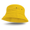 A vibrant yellow Bondi Bucket Hat featuring a wide brim and ventilation eyelets.