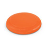 An orange frisbee featuring a smooth surface and subtle ridges around the edge.