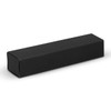 A black rectangular box, featuring a simple and sleek design, suitable for packaging.