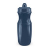 A drink bottle in navy blue with a textured grip and a flip-top lid, featuring a logo on the side.