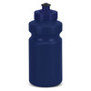 A drink bottle in navy blue with a screw-on lid and a spout. It has a rounded, ergonomic shape and a logo.