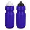A drink bottle set in vibrant purple, featuring white and black caps, with a simple design and a logo.