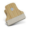 A bamboo clip featuring a natural wood finish with a white base, showcasing a round metal accent.