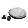 A car sunshade set in white mesh and black trim, including suction cups for attachment.
