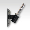 A small metal flag pole holder in black and silver with a mounting plate. It includes a cylindrical holder for the pole.