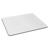 A slim white mouse mat with a smooth surface and black edges, featuring a branding logo.