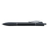 A sleek metal pen with a black finish and textured grip, designed for comfortable writing.