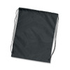 A black drawstring backpack with two cords for closure and a simple, unadorned design.