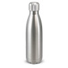 A drink bottle with a sleek stainless steel design, featuring a polished finish and a rounded cap.