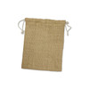 A medium jute gift bag with drawstring closure, featuring a natural woven texture in a tan color.