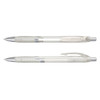 A set of translucent plastic pens in clear and silver, featuring a ribbed grip and a clip.